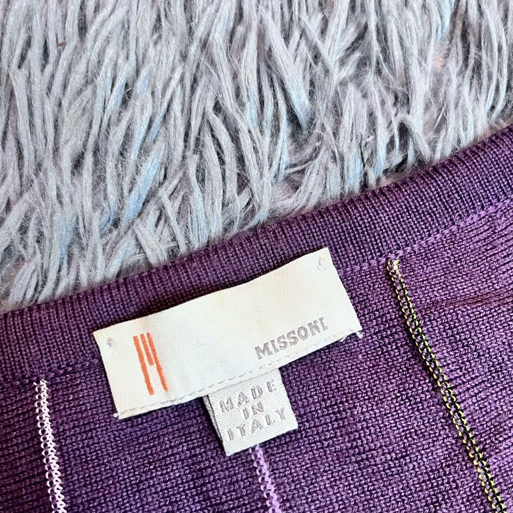 Missoni Wool Blend Purple Bishop Sleeve V-Neck Sweater Top Size S - Picture 2 of 8